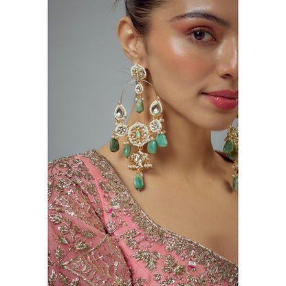 VIVINIA By Vidhi Mehra Saadgi Gold Plated Green Kundan Polki Womens Danglers Earrings