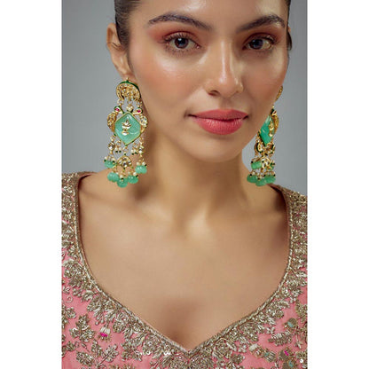 VIVINIA By Vidhi Mehra Saadgi Gold Plated Green Kundan Polki Womens Danglers Earrings