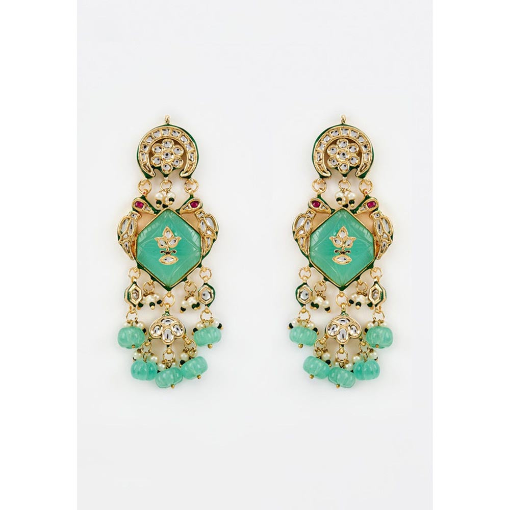 VIVINIA By Vidhi Mehra Saadgi Gold Plated Green Kundan Polki Womens Danglers Earrings