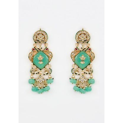 VIVINIA By Vidhi Mehra Saadgi Gold Plated Green Kundan Polki Womens Danglers Earrings
