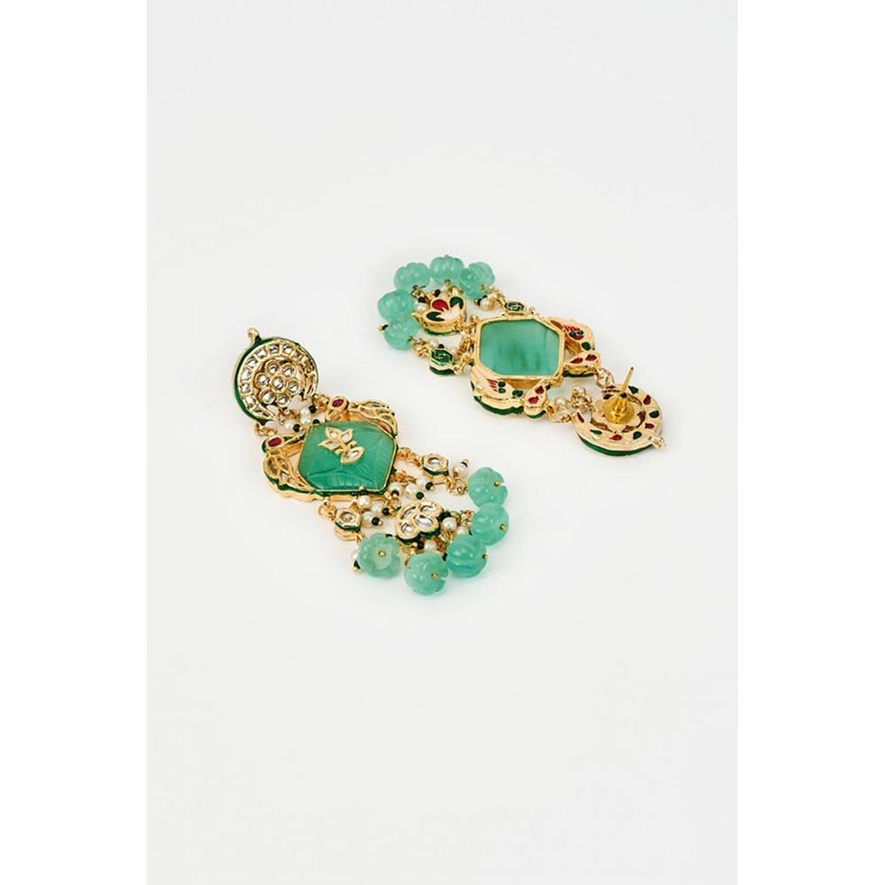 VIVINIA By Vidhi Mehra Saadgi Gold Plated Green Kundan Polki Womens Danglers Earrings