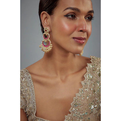 VIVINIA By Vidhi Mehra Antara Gold Plated Pink Kundan Polki Womens Danglers Earrings