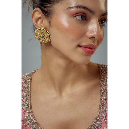 VIVINIA By Vidhi Mehra Saadgi Gold Plated Green Kundan Polki Womens Studs Earrings
