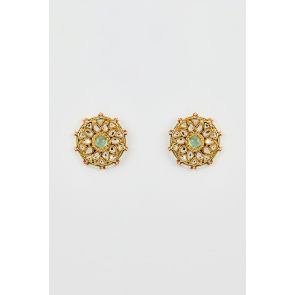 VIVINIA By Vidhi Mehra Saadgi Gold Plated Green Kundan Polki Womens Studs Earrings