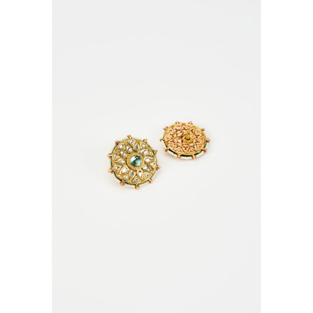 VIVINIA By Vidhi Mehra Saadgi Gold Plated Green Kundan Polki Womens Studs Earrings