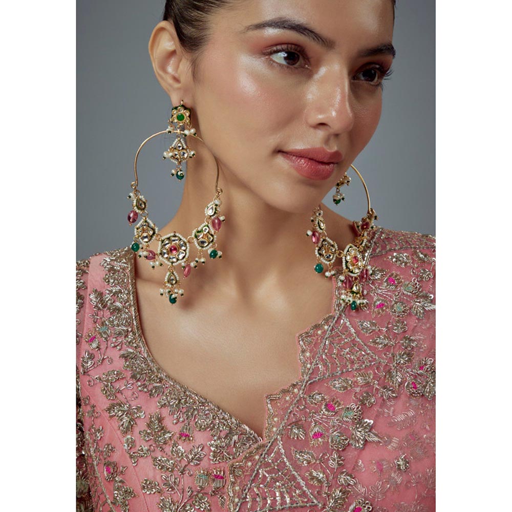 VIVINIA By Vidhi Mehra Saadgi Gold Plated Multicolored Kundan Polki Womens Danglers Earrings