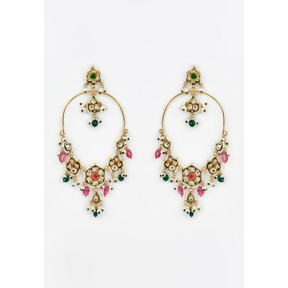 VIVINIA By Vidhi Mehra Saadgi Gold Plated Multicolored Kundan Polki Womens Danglers Earrings
