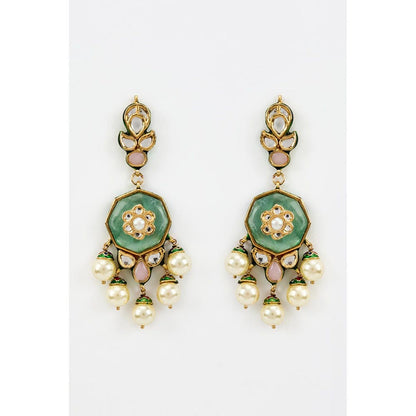 VIVINIA By Vidhi Mehra Saadgi Gold Plated Green Kundan Polki Womens Drop Earrings