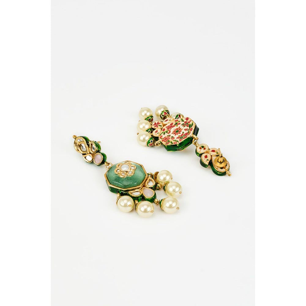 VIVINIA By Vidhi Mehra Saadgi Gold Plated Green Kundan Polki Womens Drop Earrings