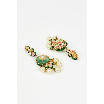 VIVINIA By Vidhi Mehra Saadgi Gold Plated Green Kundan Polki Womens Drop Earrings