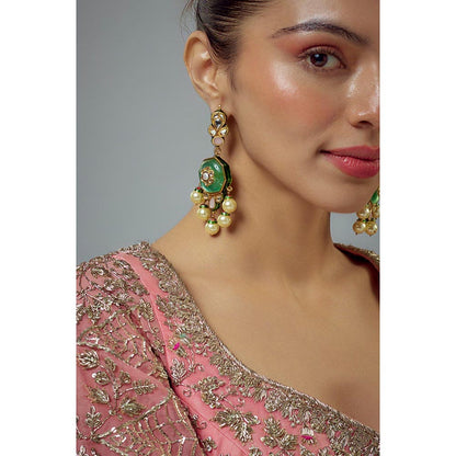 VIVINIA By Vidhi Mehra Saadgi Gold Plated Green Kundan Polki Womens Drop Earrings