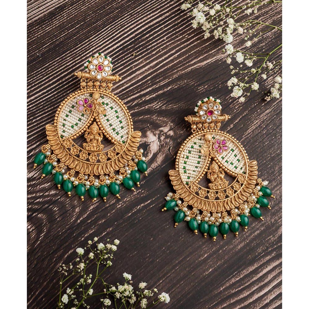 VIVINIA By Vidhi Mehra Isvaraah 2.0 Gold Plated Green Womens Drop Earrings