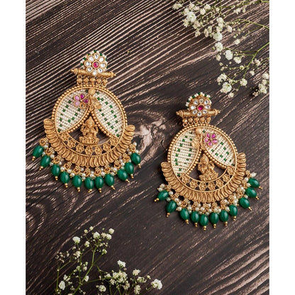 VIVINIA By Vidhi Mehra Isvaraah 2.0 Gold Plated Green Womens Drop Earrings