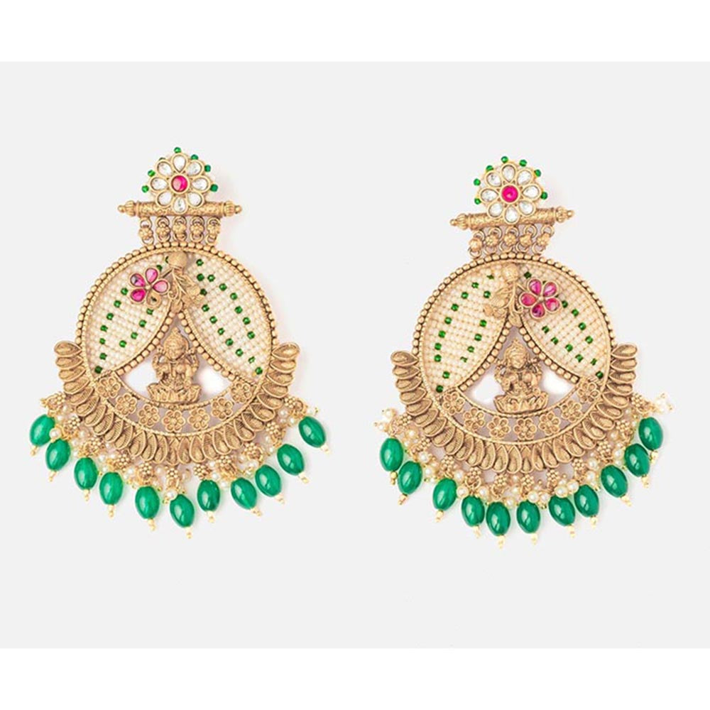 VIVINIA By Vidhi Mehra Isvaraah 2.0 Gold Plated Green Womens Drop Earrings