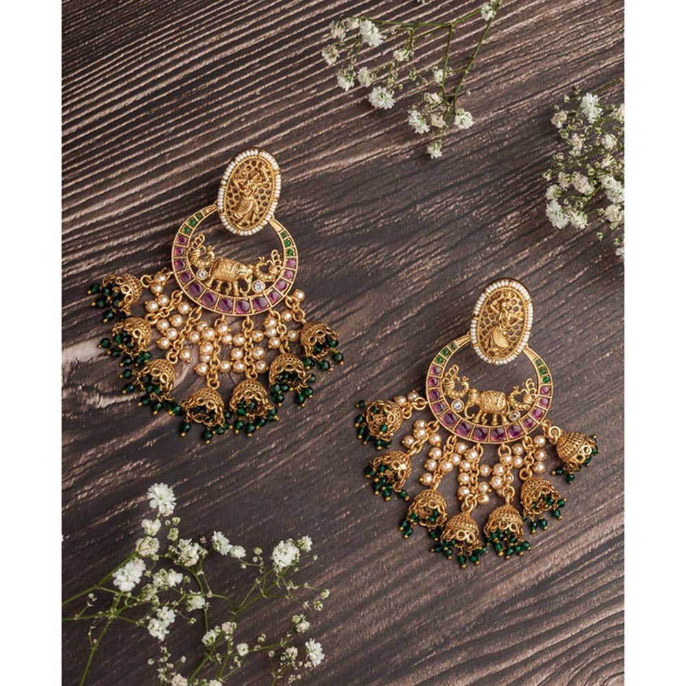 VIVINIA By Vidhi Mehra Isvaraah 2.0 Gold Plated Green Womens Chandbali Earrings