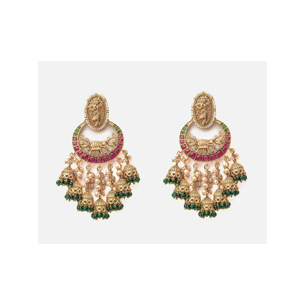 VIVINIA By Vidhi Mehra Isvaraah 2.0 Gold Plated Green Womens Chandbali Earrings