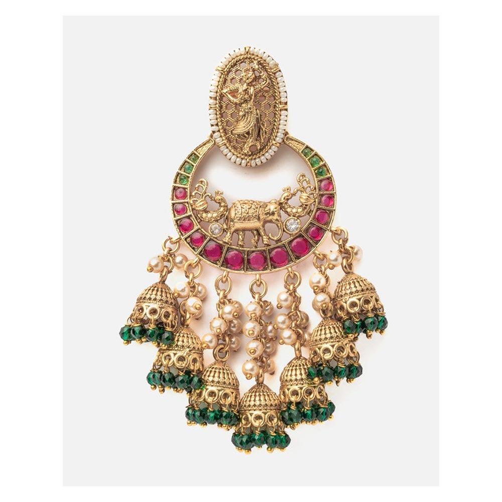 VIVINIA By Vidhi Mehra Isvaraah 2.0 Gold Plated Green Womens Chandbali Earrings