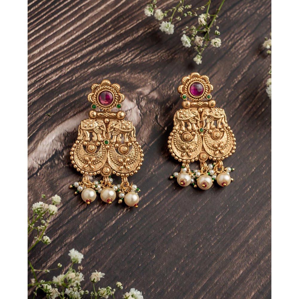 VIVINIA By Vidhi Mehra Isvaraah 2.0 Gold Plated Pink Womens Drop Earrings