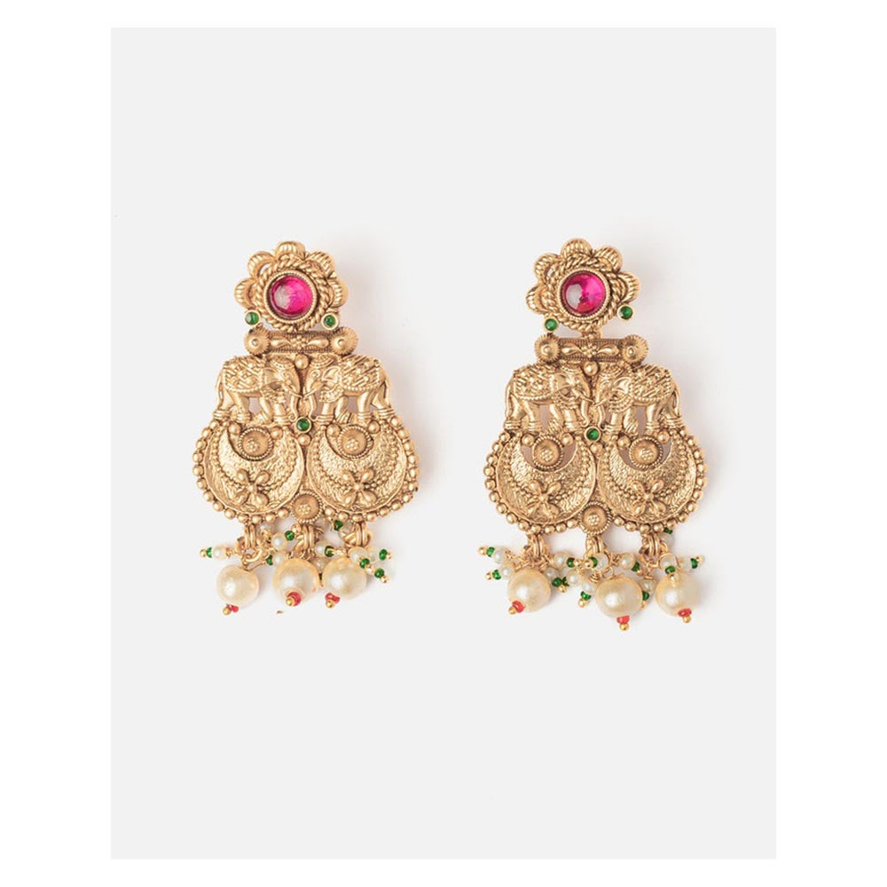 VIVINIA By Vidhi Mehra Isvaraah 2.0 Gold Plated Pink Womens Drop Earrings