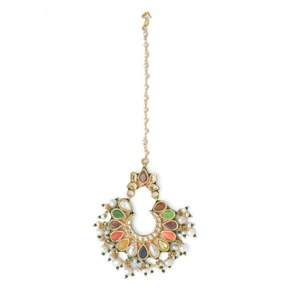 VIVINIA By Vidhi Mehra Gold Plated Multicolored Womens Kundan Polki Maangtikka
