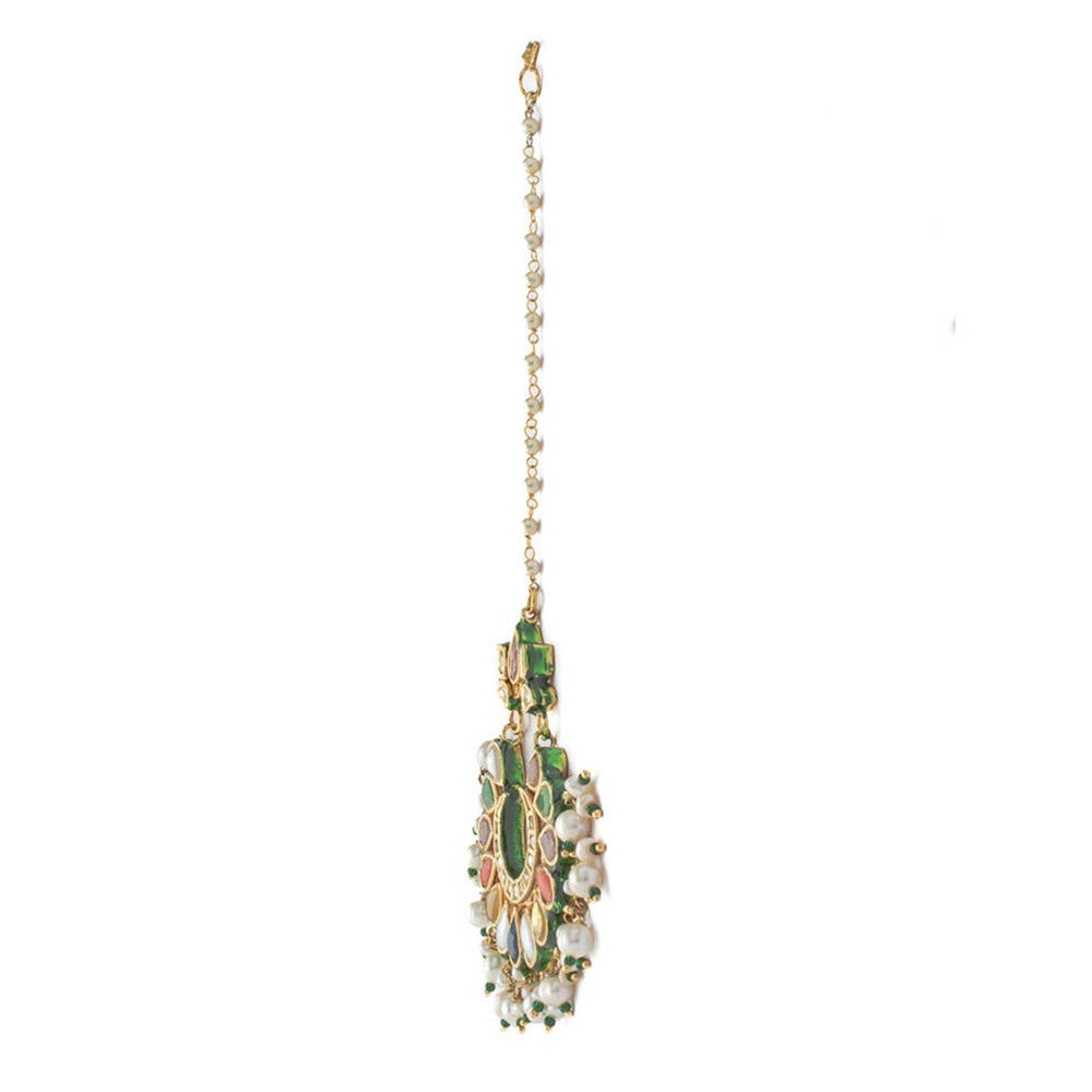 VIVINIA By Vidhi Mehra Gold Plated Multicolored Womens Kundan Polki Maangtikka
