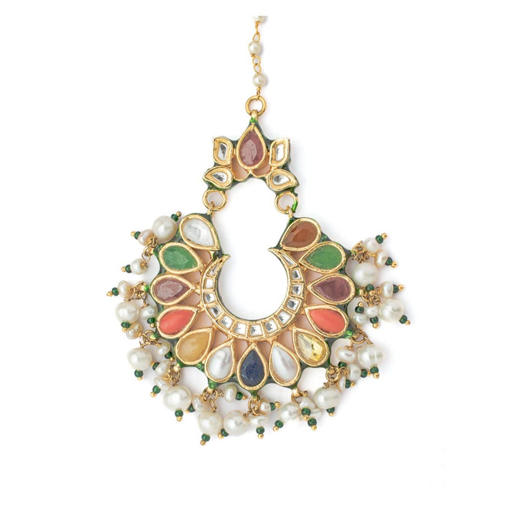 VIVINIA By Vidhi Mehra Gold Plated Multicolored Womens Kundan Polki Maangtikka
