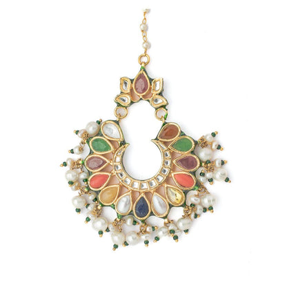 VIVINIA By Vidhi Mehra Gold Plated Multicolored Womens Kundan Polki Maangtikka