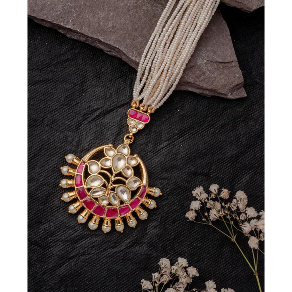 VIVINIA By Vidhi Mehra Gold Plated Pink Womens Kundan Polki Maangtikka