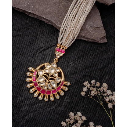 VIVINIA By Vidhi Mehra Gold Plated Pink Womens Kundan Polki Maangtikka