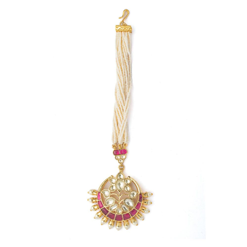 VIVINIA By Vidhi Mehra Gold Plated Pink Womens Kundan Polki Maangtikka