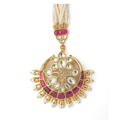 VIVINIA By Vidhi Mehra Gold Plated Pink Womens Kundan Polki Maangtikka