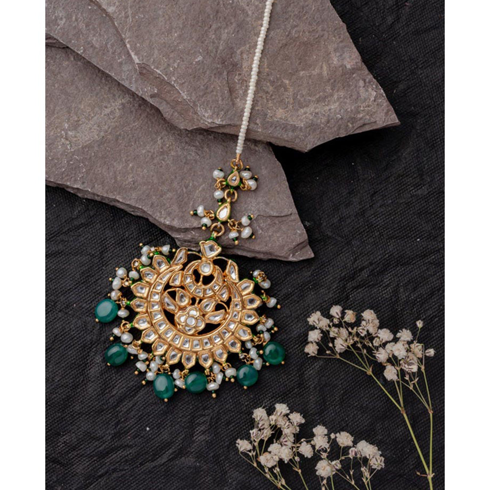 VIVINIA By Vidhi Mehra Gold Plated Green Womens Kundan Polki Maangtikka