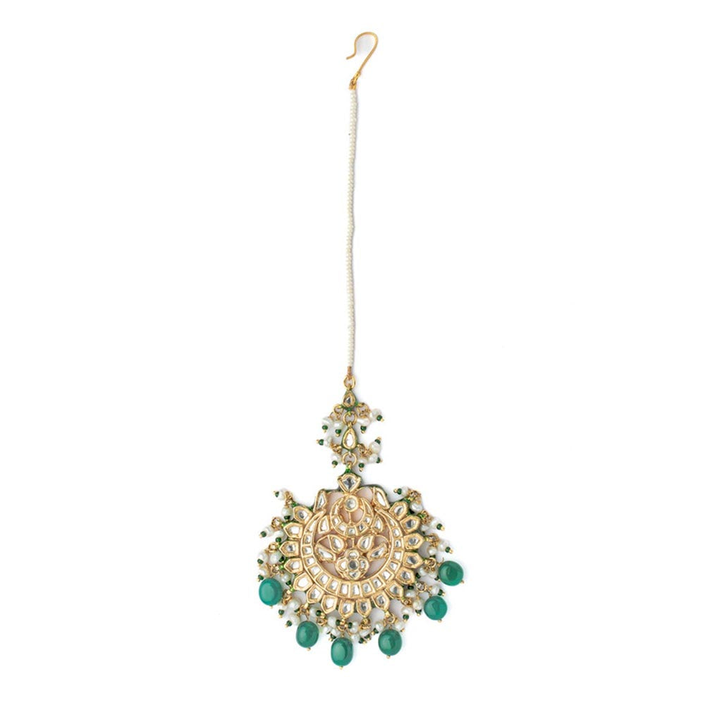 VIVINIA By Vidhi Mehra Gold Plated Green Womens Kundan Polki Maangtikka
