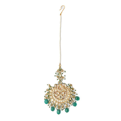 VIVINIA By Vidhi Mehra Gold Plated Green Womens Kundan Polki Maangtikka