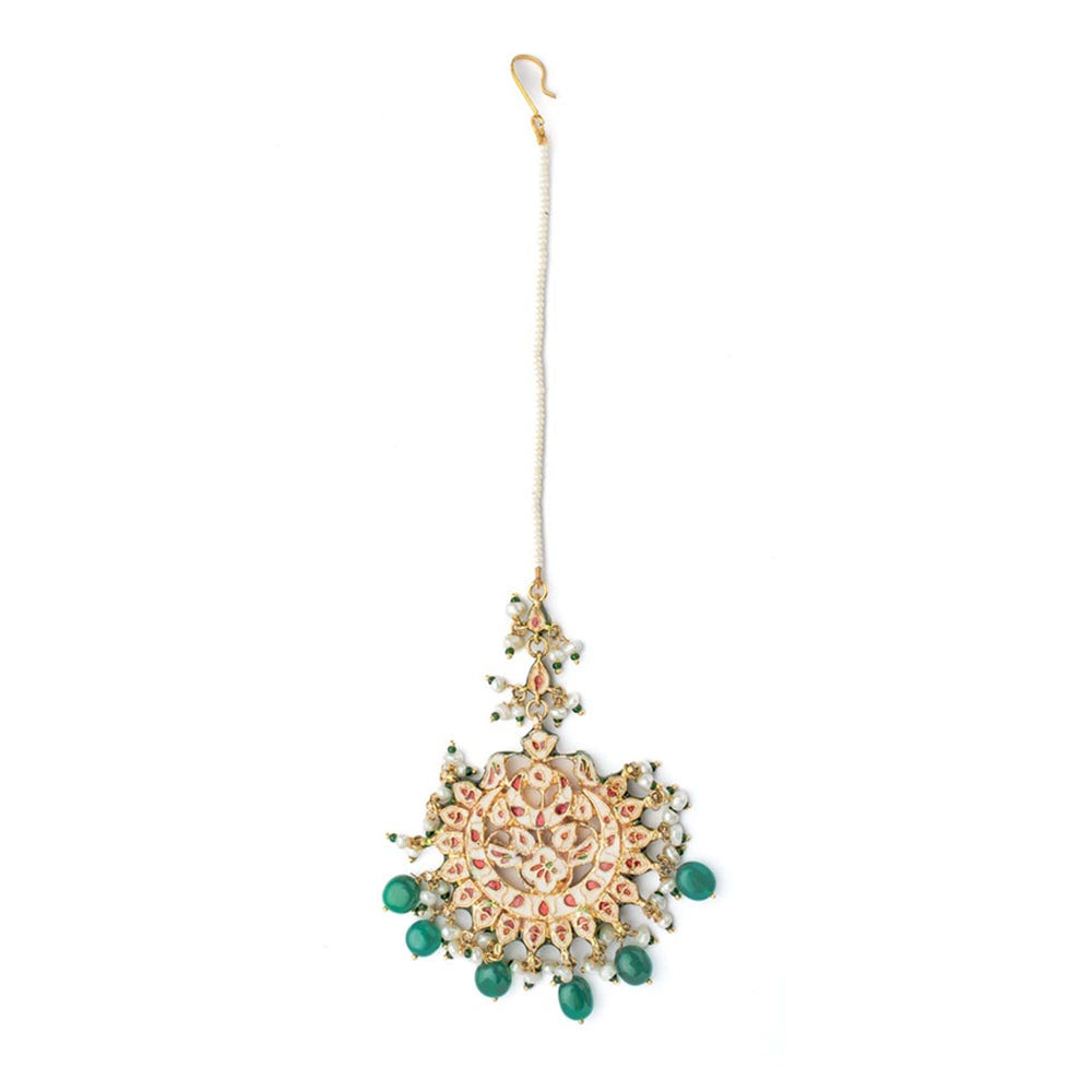 VIVINIA By Vidhi Mehra Gold Plated Green Womens Kundan Polki Maangtikka
