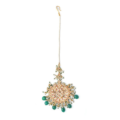 VIVINIA By Vidhi Mehra Gold Plated Green Womens Kundan Polki Maangtikka
