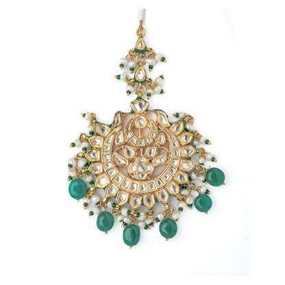 VIVINIA By Vidhi Mehra Gold Plated Green Womens Kundan Polki Maangtikka