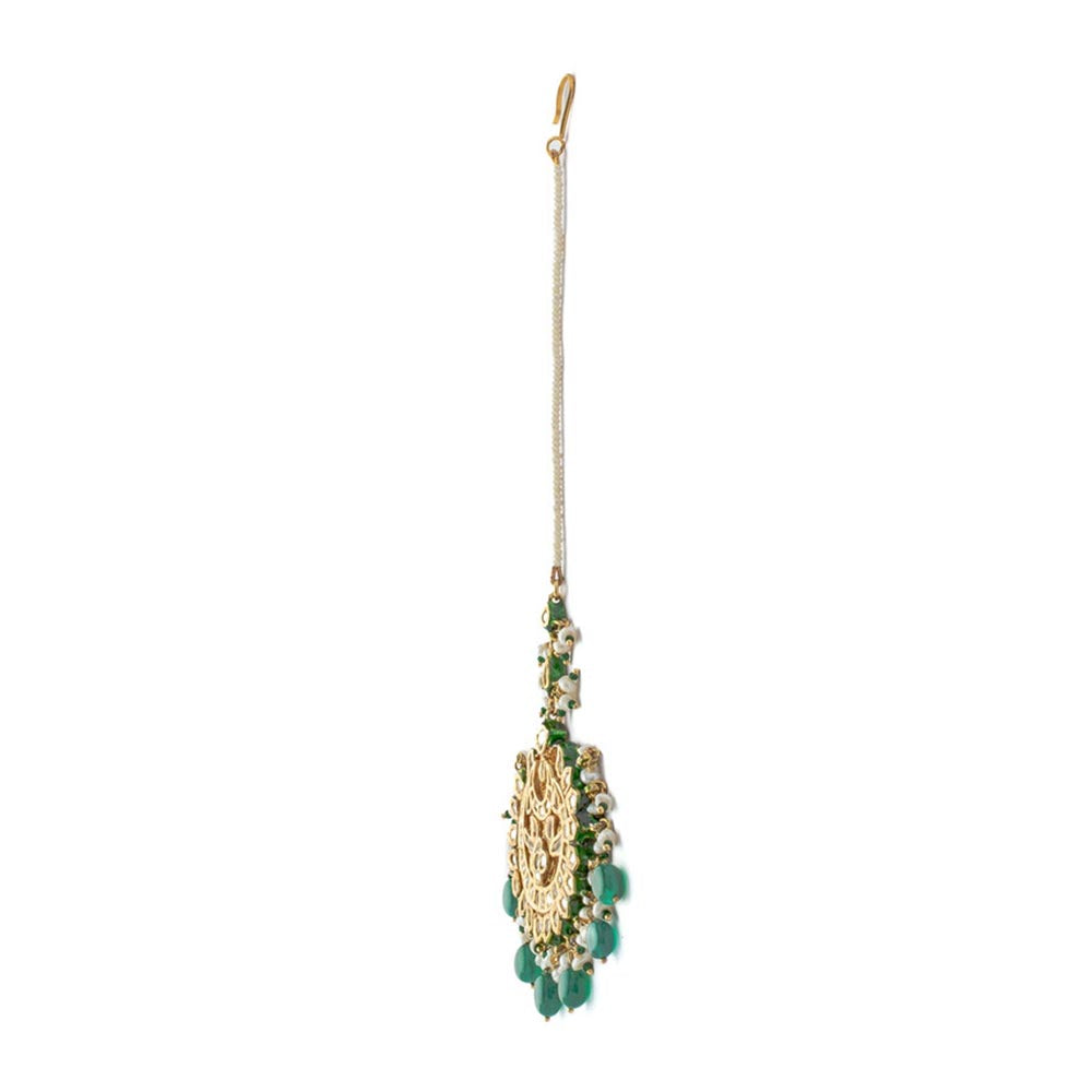 VIVINIA By Vidhi Mehra Gold Plated Green Womens Kundan Polki Maangtikka