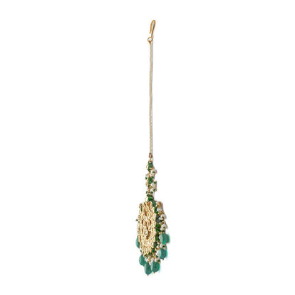 VIVINIA By Vidhi Mehra Gold Plated Green Womens Kundan Polki Maangtikka