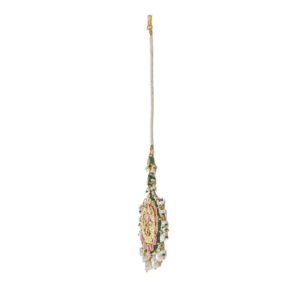 VIVINIA By Vidhi Mehra Gold Plated Pink Womens Kundan Polki Maangtikka