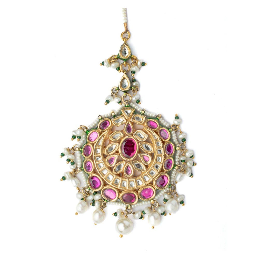 VIVINIA By Vidhi Mehra Gold Plated Pink Womens Kundan Polki Maangtikka