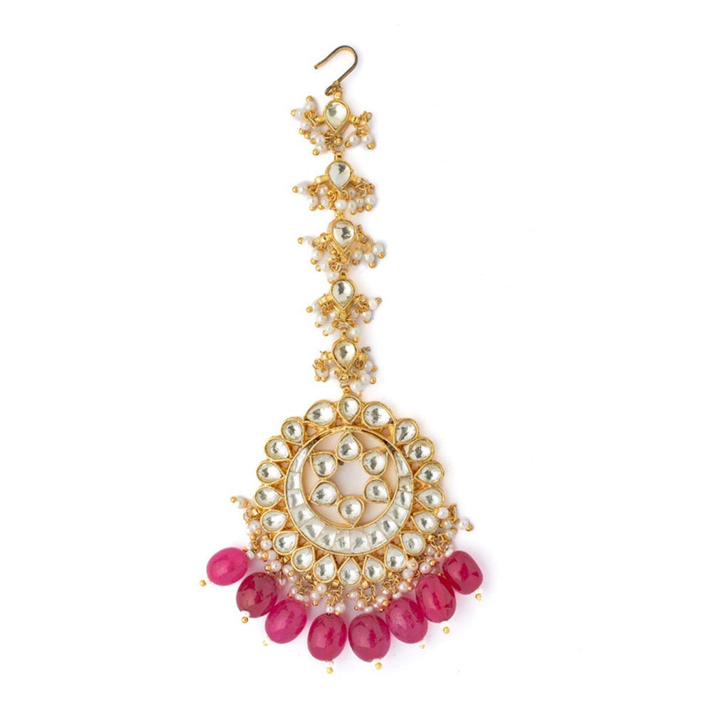 VIVINIA By Vidhi Mehra Gold Plated Pink Womens Kundan Polki Maangtikka