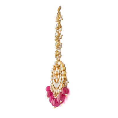VIVINIA By Vidhi Mehra Gold Plated Pink Womens Kundan Polki Maangtikka
