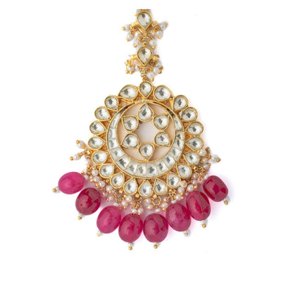 VIVINIA By Vidhi Mehra Gold Plated Pink Womens Kundan Polki Maangtikka