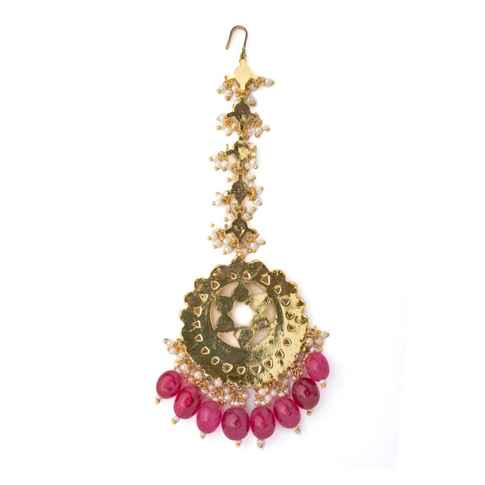 VIVINIA By Vidhi Mehra Gold Plated Pink Womens Kundan Polki Maangtikka