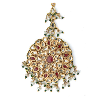 VIVINIA By Vidhi Mehra Gold Plated Red Womens Kundan Polki Maangtikka