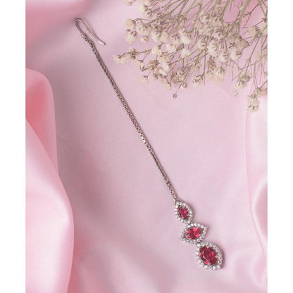 VIVINIA By Vidhi Mehra Silver Plated Pink Womens Zircon Maangtikka