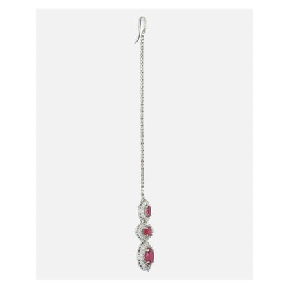 VIVINIA By Vidhi Mehra Silver Plated Pink Womens Zircon Maangtikka