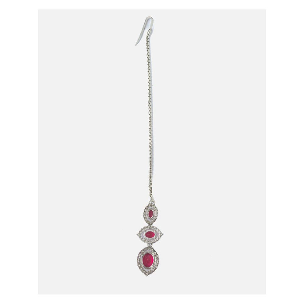 VIVINIA By Vidhi Mehra Silver Plated Pink Womens Zircon Maangtikka