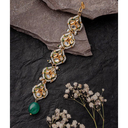 VIVINIA By Vidhi Mehra Gold Plated Green Womens Kundan Polki Maangtikka